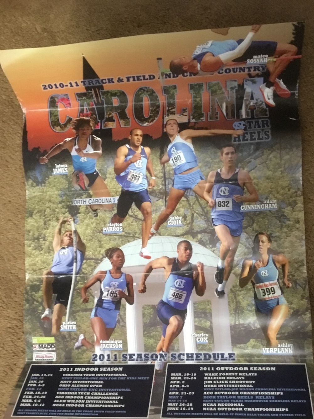 UNC 2010-11 Track & Field Schedule Poster Carolina Tarheels